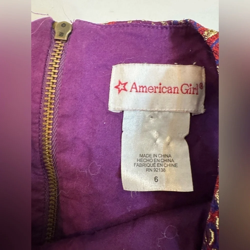 Girls Size 6 American Girl Brand Sleeveless Purple Dress with Gold Embroidery